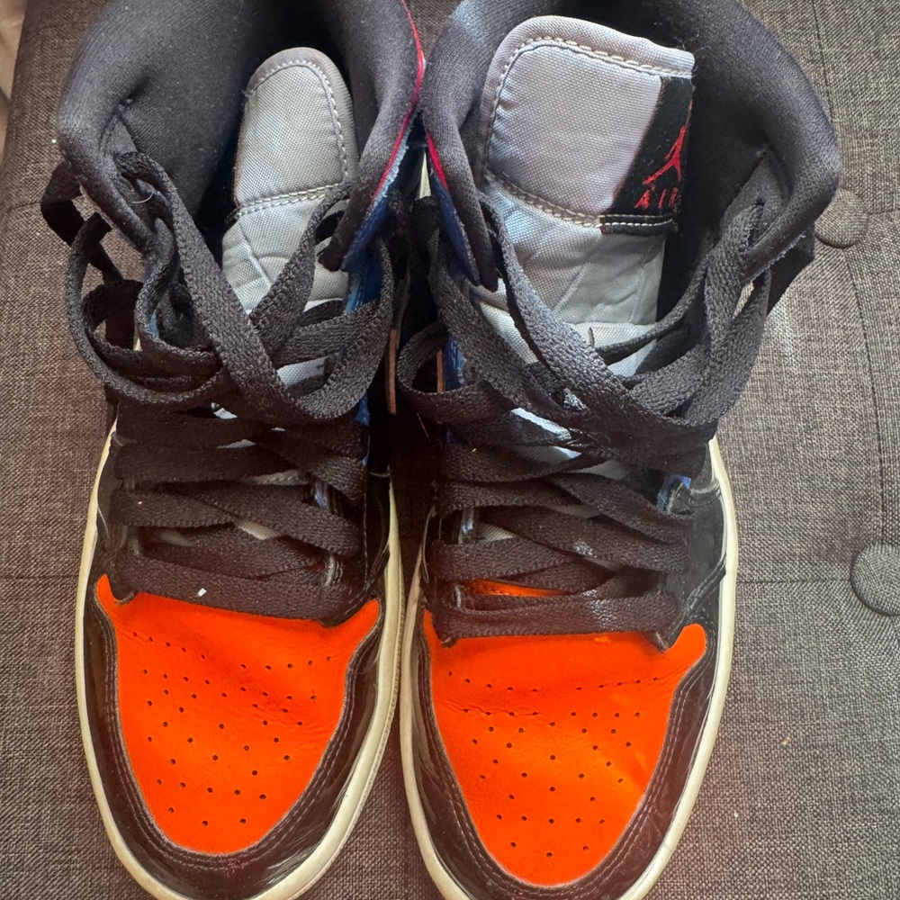 Jordan Black and Orange High-Top Sneakers